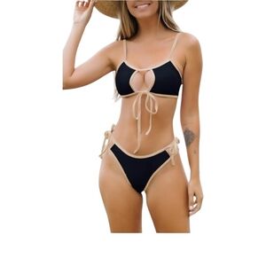Women's Black and Tan Bikini Swimsuit, Size Large, New In Bag